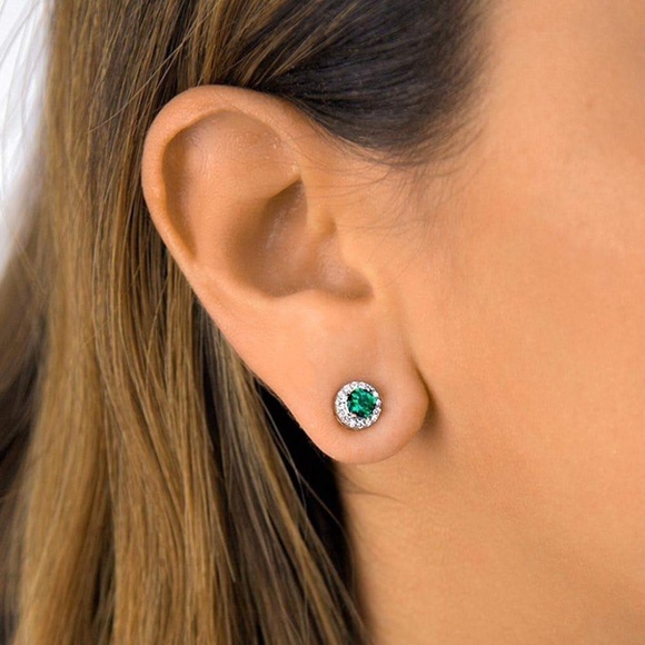 New! Anna Zuckerman 2ctw. Simulated Emerald Stud Earrings - Picture 2 of 5